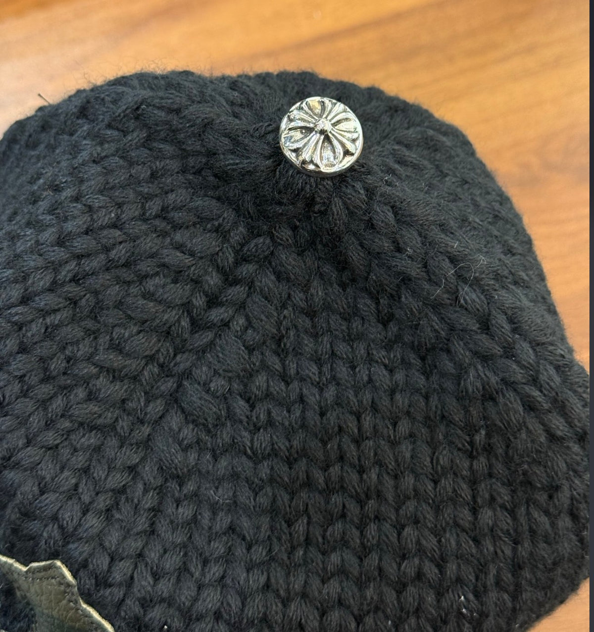 Leather Cross Patch Chunky Cashmere Beanie one size