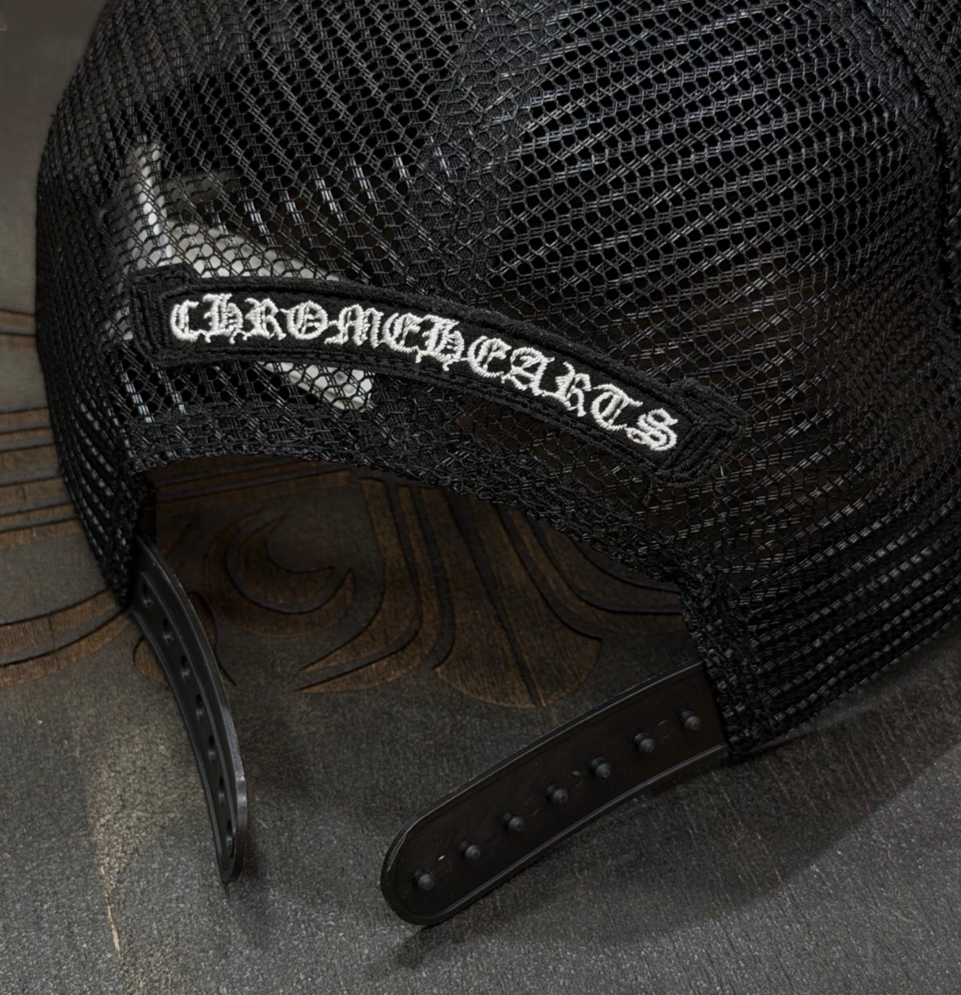 Tripe Cross Pony Hair Patch Trucker Hat one size