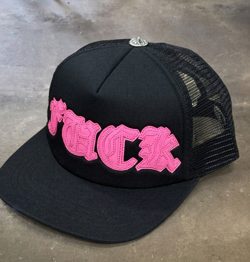 FU** LEATHER PINK PATCH TRUCKER one size
